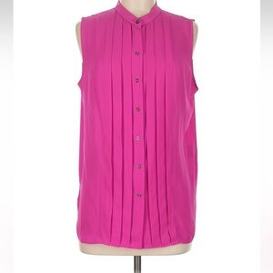 T Tahari Sleeveless Pleated Button-Front Top - Hot Pink